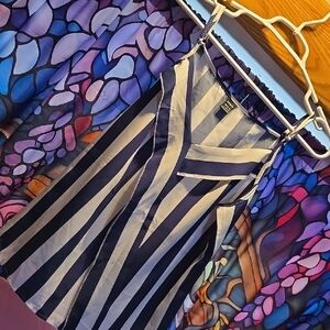 Chico's Navy and White Striped Top